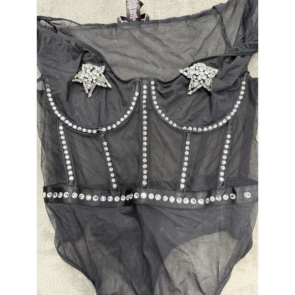 Victoria’s Secret Star Teddy Black Bodysuit Swarovski Rhinestones Medium - Picture 5 of 16